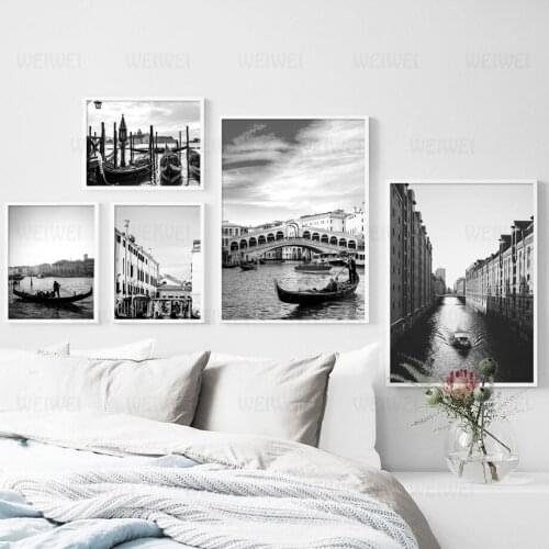 Black White Venice City Bridge Landscape Wall Art Canvas Painting Nordic Posters And Prints Wall Pictures For Living Room Decor
