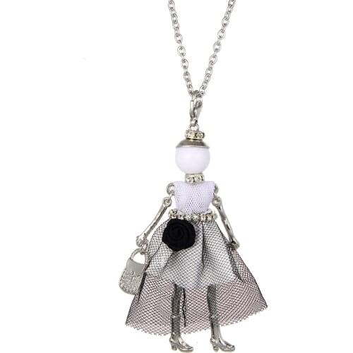 Lovely Doll Necklace Pendants Korea Fashion Cute Dress Doll KeyChains Jewelry Women Girl Styles Accessories Gifts Wholesale