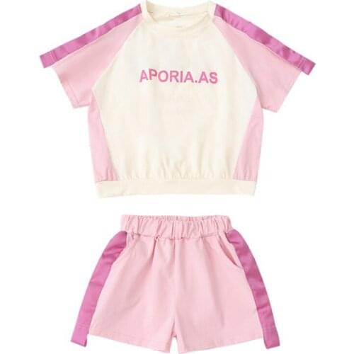 Girls summer T-shirt shorts two-piece Girl loose fashion casual suit Girl short sleeve T-shirt shorts set Summer cotton suit