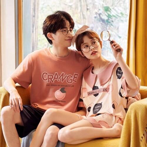 Summer Couple Pajamas Womens Thin Cotton Short Sleeve Set Young Mens Homewear Suit