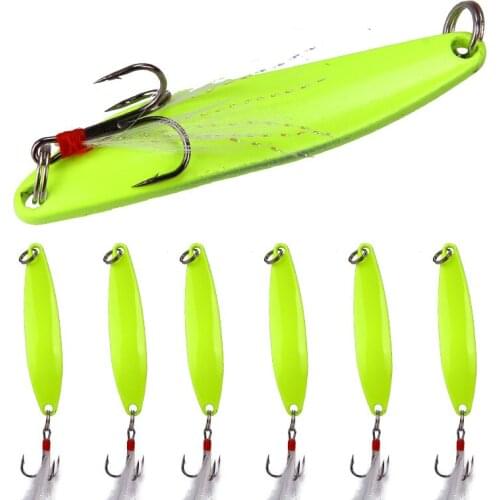 1pcs 5g/7g/10g/13g Metal Luminous Spoon Spinner Fishing Lure Hard Bait with Feather Hook Pesca Wobbler Lure