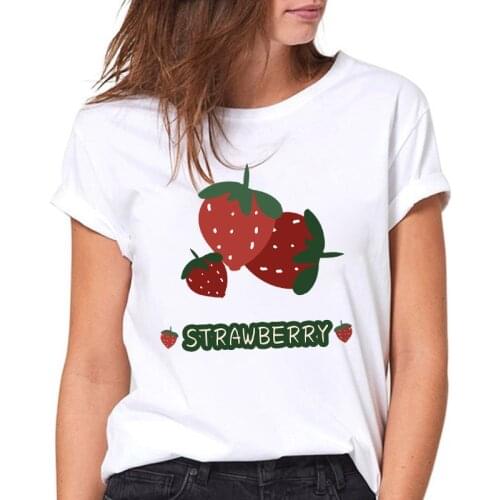 Strawberry Cute Cartoon Sweet Girls White Graphic Summer Streetwear Fashion Top Girl Tshirt Casual Vintage Women T-Shirt