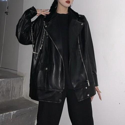 Fashion Women Leather Jackets Loose Chic Streetwear Faux Leather Coats Korean Black Tops Femme Casaco Feminino Jaqueta Chaquetas