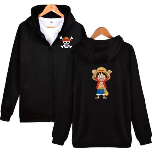 Hot Fashion Cartoon One Piece Luffy Print Zipper Hooded Sweatshirt 5 Colors Moletom Feminino Unisex Men Hip Hop Brand Clothing