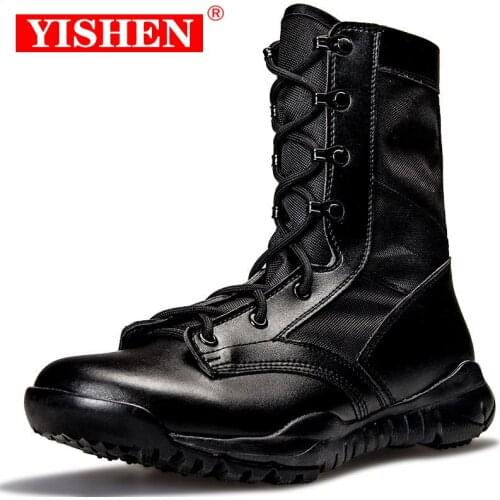 YISHEN Men Boots Outdoor Army Boot Safety Shoes Security Cap Military Boots Men Working Steel Toe Anti-Smashing Mens CQB Shoes