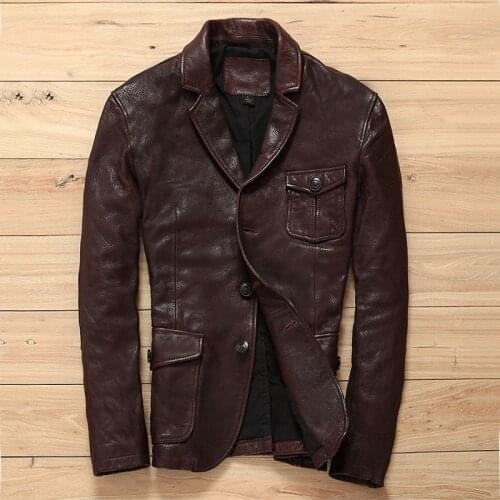 Classic smart causal genuine leather suits men Korean fashion Advanced sense goat leather jacket for men slim fit blazers male