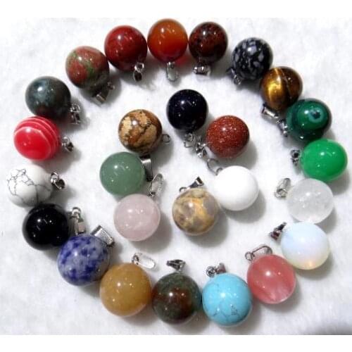 Natural Stone aventurine Quartz crystal lapis tiger eye amethyst Turquoises Ball pendants for diy jewelry making necklace24pcs