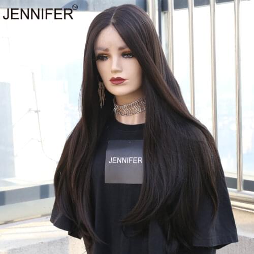 Synthetic Wigs For Women Middle Part Lace hair 24/28/32 inchs Long Straight Yaki Black Color Heat Resistant Fiber Wig