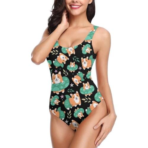 Sexy One Piece Swimsuit Dog Cute Welsh Corgi Puppy Women Push Up Swimwear Beach Sports Bathing Suit 2021 Swim Wear
