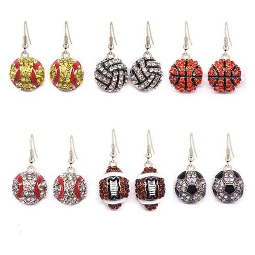 2019 Dangle Earring Softball Baseball Volleyball Soccer Rhinestone Crystal Bling for Girls Headbands Sports