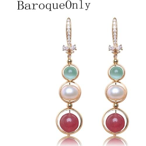 BaroqueOnly opal crystal design 925 Sterling Silver natural Pearl drop earrings long earrings For Women Pearl Jewelry gift YEAY