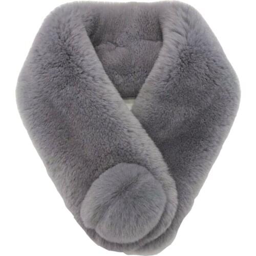 Real Rex Rabbit Fur Neck Collar Scarves Women Winter Rex Rabbit Fur Neckwear Warm Fluffy Natural Fur Wrap with Ball Ring Muffler