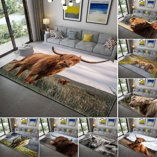 Scottish Highland Cow Printed Carpet for Living Room Washable Bedroom Large Area Rugs Modern Printing Floor Carpet Doormat