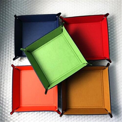 100pcs/lot Foldable Storage Box PU Leather Square Tray for Dice Table Games Key Wallet Coin Box Tray Desktop Storage Box Trays
