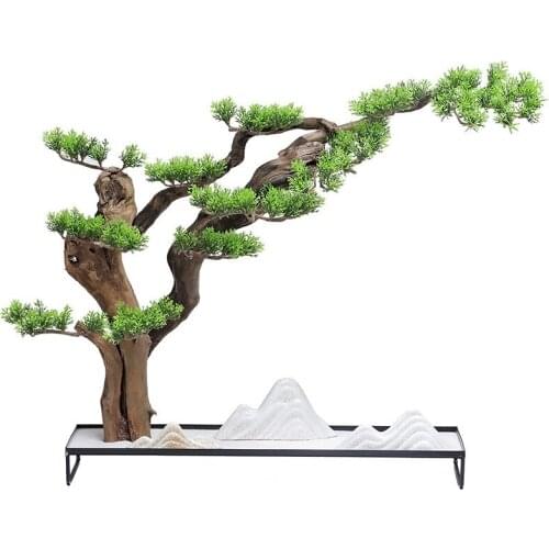 Zen Dry Landscape Welcome Pine Decoration New Chinese Bonsai Hallway Creative Emulational Rockery Soft Decoration
