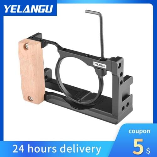 Light Weight Studio DSLR Wood Camera Cage Housing Case Cold Shoe 1/4 and 3/8 Threaded Holes Handle Grip for Sony RX100VII