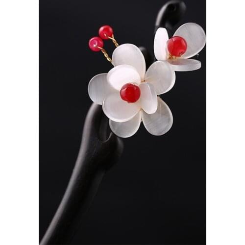 Ebony Blossom Hair Stick Cat Eyes Stone Flower Sticks Hair Pin Chinese Jewelry Vintage Wooden Hair Accessories Cheveux Femme