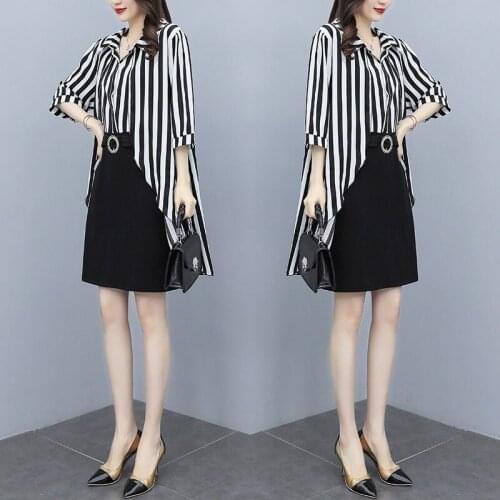 Plus Size Womens Clothing 2021 Summer Work Shirt Dress Fashion Slim Loose Chiffon Stitching Fake Two Piece Dresses Mini zh982