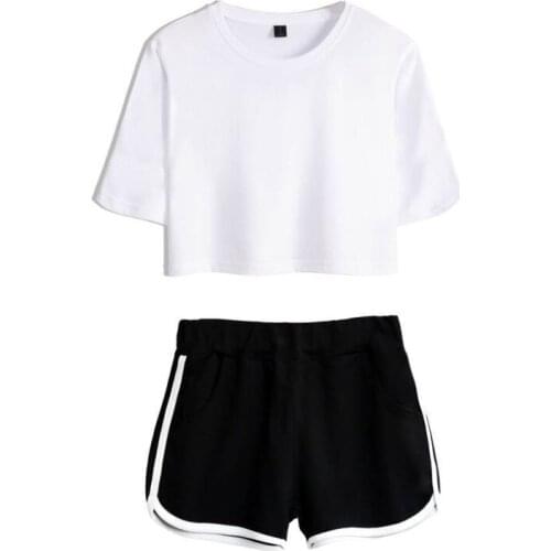 ZOGAA Womens Solid Color Short-sleeved Shorts Suit with Belly Button