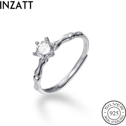 INZATT Real 925 Sterling Silver Zircon Adjustable Ring For Fashion Woman Party Fine Jewelry Cute Minimalist Accessories Gift