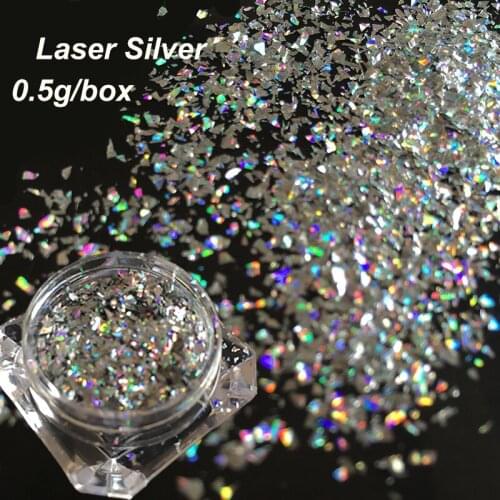 0.5g/box Magic Irregular Laser Silver Nail Flakes Bling Rainbow Effect Nail Art Sequins Holographic Glitter Powder Paillettes