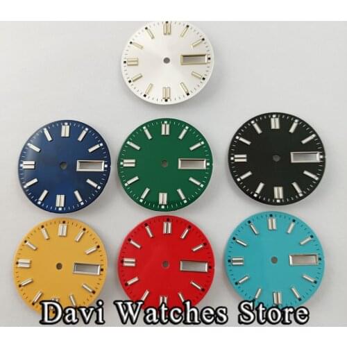 1PCS 29mm Bliger Sterile Watch Dial Blue/Red/Yellow Dial Green Luminous Fit NH36 NH36A Movement Watch Face