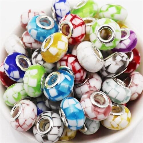 10Pcs Colorful Round Resin Big Hole Beads Charms Fit Pandora Bracelet Pendant Necklace for Women Snake Chain Cord Jewelry Making