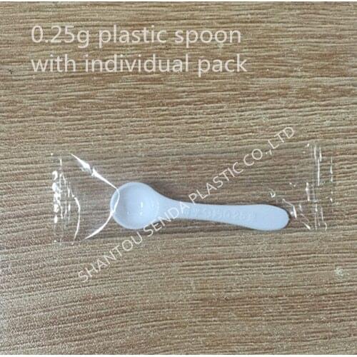100PCS/LOT free shipping, 0.25g plastic spoon with independent packaging bag, 0.25g plastic spoon with individual OPP bag
