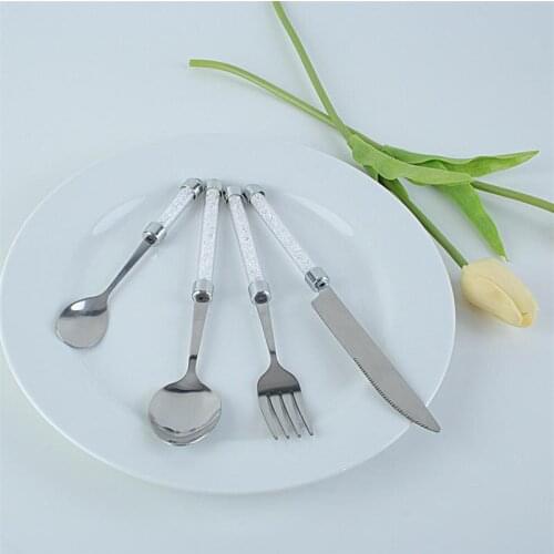 4pcs Luxury Silverware set Wedding Dinner set Glittering Handle Tableware set Acrylic Crystal Table Knife Dinner Forks Teaspoon