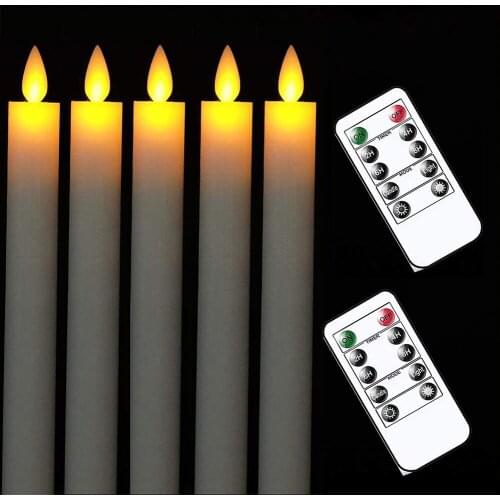 5 Pieces LED Flameless Taper Candlesticks For Wedding Church,8 inch Battery Operated Moving Wick Electronic Swing Candles