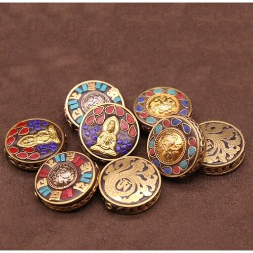 5pcs Vintage Handmade Nepal Style Copper Charm Beads Buddhism Prayer Decoration Spacer Beads DIY Jewelry Findings For Gift