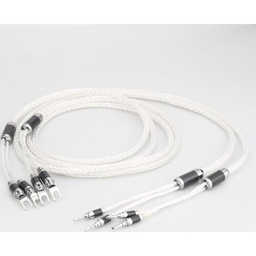 8ag Pure Silver plated OCC Hifi Speaker Cable Banana to spade plug Hi-end Speaker Wire for Loudspeaker Amplifier and CD