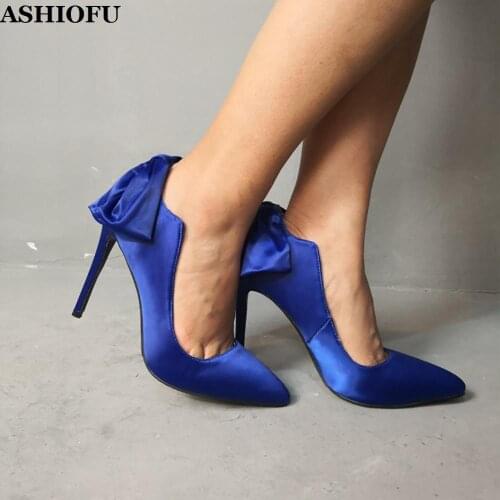 ASHIOFU Hot Sale Ladies High Heel Pumps Butterfly Slip-on Party Prom Dress Shoes Pointed-toe Big-size Evening Club Fashion Shoes