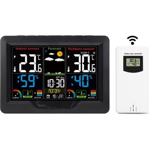 Touch Screen Wireless Weather Station Outdoor Sensor Digital Thermometer Hygrometer Weather Forecast Alarm Clock Barometer