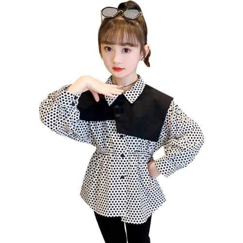 Blouse For Girls Dot Shirt Girls Casual Style Childrens Blouse For Girls Spring Autumn Clothes For School For Girls 6 8 10 12