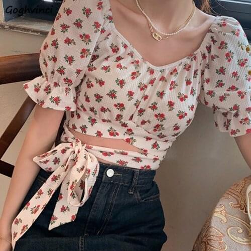 Blouses Women Printing Lace-up Sexy Girls Flare Sleeve Casual Ruffles Slim Students Lovely Classy Fashion Streetwear Tops Newest