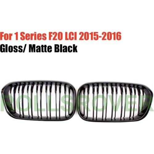 ROLLSROVER Black ABS Front Bumper Grille Grill For 1 Series F20 LCI 2015-2016 Double Strip Car Styling