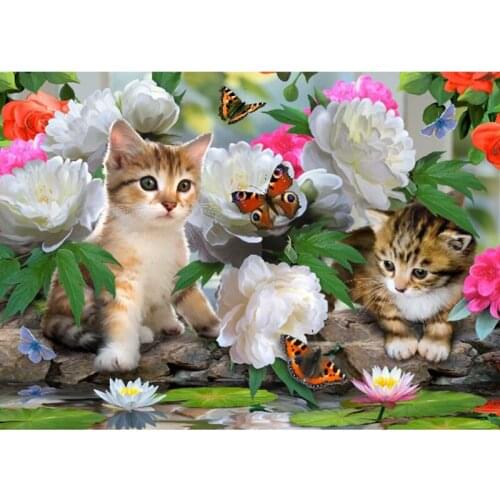 DIY 5D Full Drill Square Diamond Diamond Painting"Cat And flowers"Diamond Embroidery Cross Stitch Rhinestone Mosaic Painting