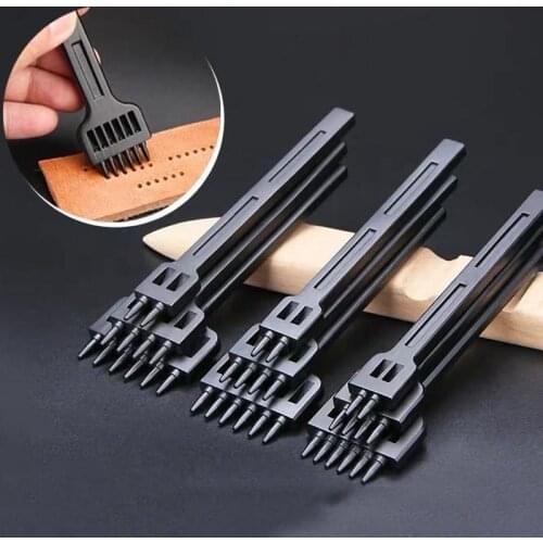 New Leather Round Hole Row Punch Black Porous Punching Tool Hand Sewing Hole Leathe Craft Tool 4/5/6mm Spacing 1mm Dia