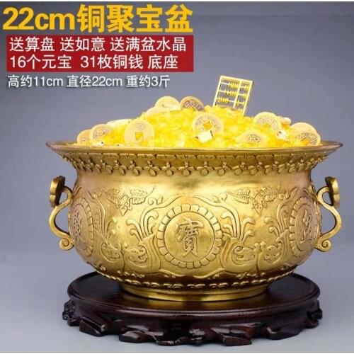 Geomantic master tool -Asia HOME shop Company bring in wealth fortune money GOOD LUCK Crystal FENG SHUI brass gold treasure bowl