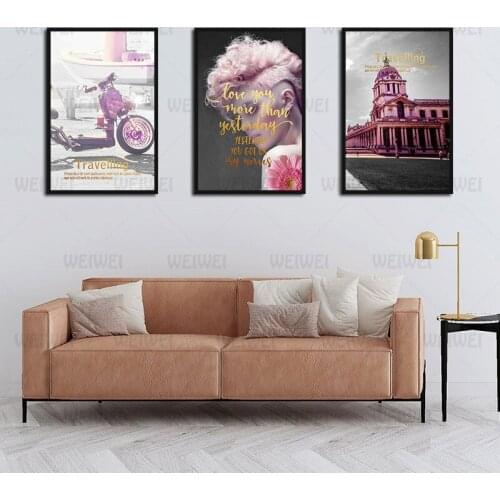 Canvas Painting Pink Hair Castle and Electric Car Poster Home Decoration Use In Living Room and Bedroom Wall Art