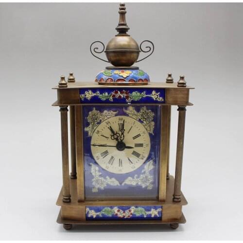 Classical enamel color cloisonne table clock mechanical clock ornaments manual clockwork clock
