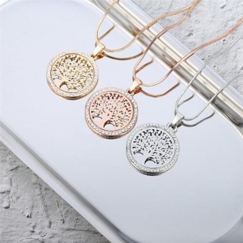 Fashion Tree of Life Crystal Round Pendant Necklace Collar Elegant Men Women Jewelry Accessories Gifts Alloy Bijoux Collier