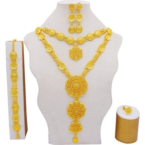 Fashion Jewelry Long Necklace Earrings Jewellery Sets For Women Gold Color Afrian Nigerian Jewelery Luxury Wedding Gifts