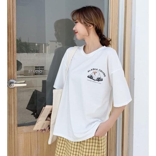 Summer Cartoon Letter Print White T shirt Girl T Shirts harajuku Casual Slim Girl Tops Girl T-Shirts Tee Plus Size