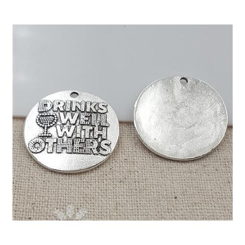 Hoting selling 10 Pieces/Lot 25mm letter printed drinks well with thers charm round disc wine charm for jewelry making