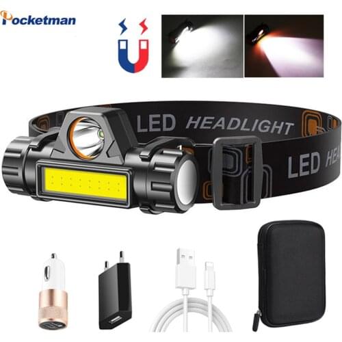 POCKETMAN COB+LED Headlight Magnetic Headlamp Built-in Battery Head Torch Waterproof Head Lamp Portable Camping Head Light