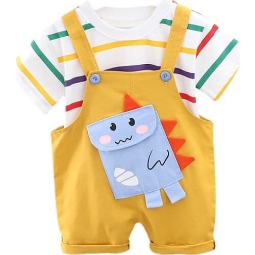 New Kids Summer Cartoon Sportswear Children Striped T Shirt Overalls 2pcs/sets Boy Girl Costume Toddler Infant Cotton Tracksuit