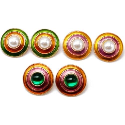 New Sweet Mixed Color Enamel Pearl Clip Earring