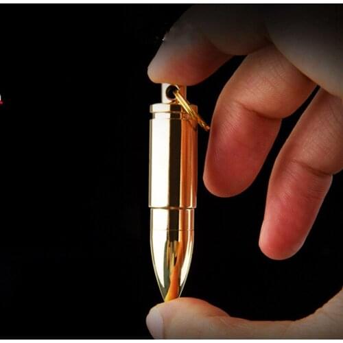 Portable WaterProof Mini pill bottle metal Brass Necklace pendant Medicine Case golden Outdoor survival organizer Storage Holder